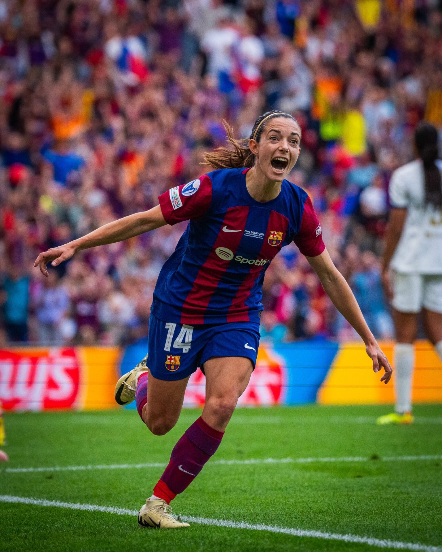 Imagen de Aitana Bonmatí celebrando el gol marcado al Lyon en la final de la Champions 23/24.