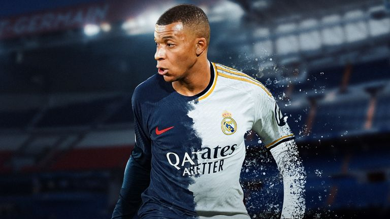 Mbappé vistiendo una camiseta del PSG y del Real Madrid fusionadas | Sky Sports