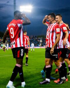 Los jugadores del Athletic Club celebrando un gol