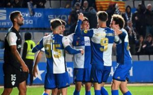 Sabadell celebrando el primer gol