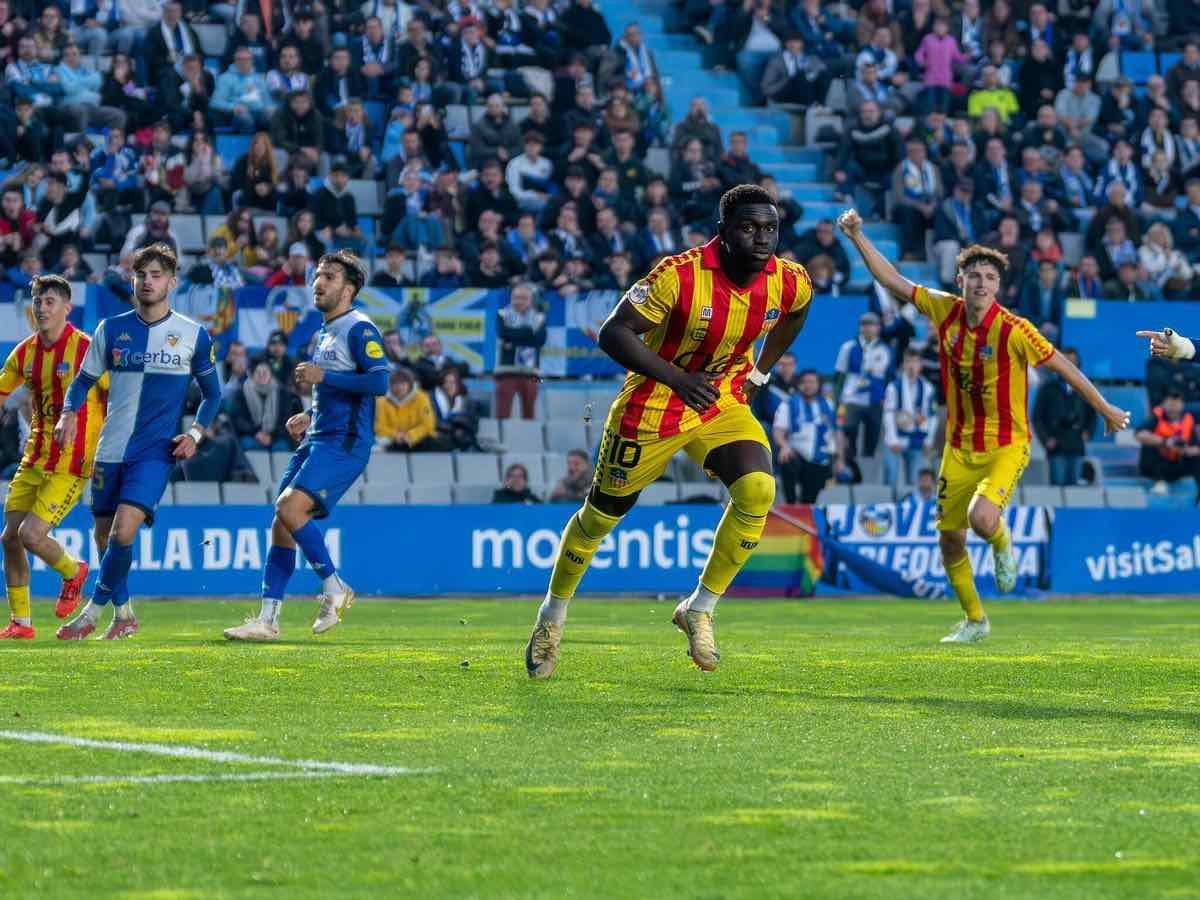 Marcos Mendes tras el primer gol frente al Sabadell