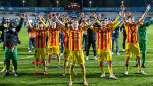 Sant Andreu celebrando la importante victoria frente a Sabadell