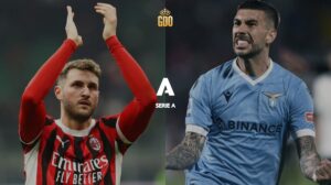 Santi Giménez y Zaccagni antes del partido entre AC Milan y Lazio por Serie A