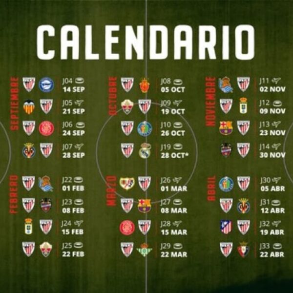 El calendario del Athletic Club para la temporada 2025/26