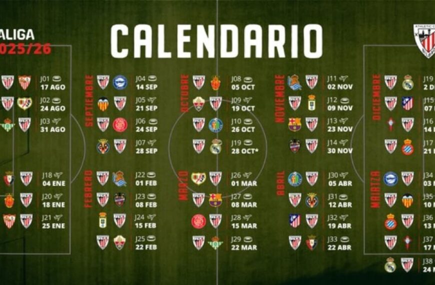 El calendario del Athletic Club esta temporada 25/26