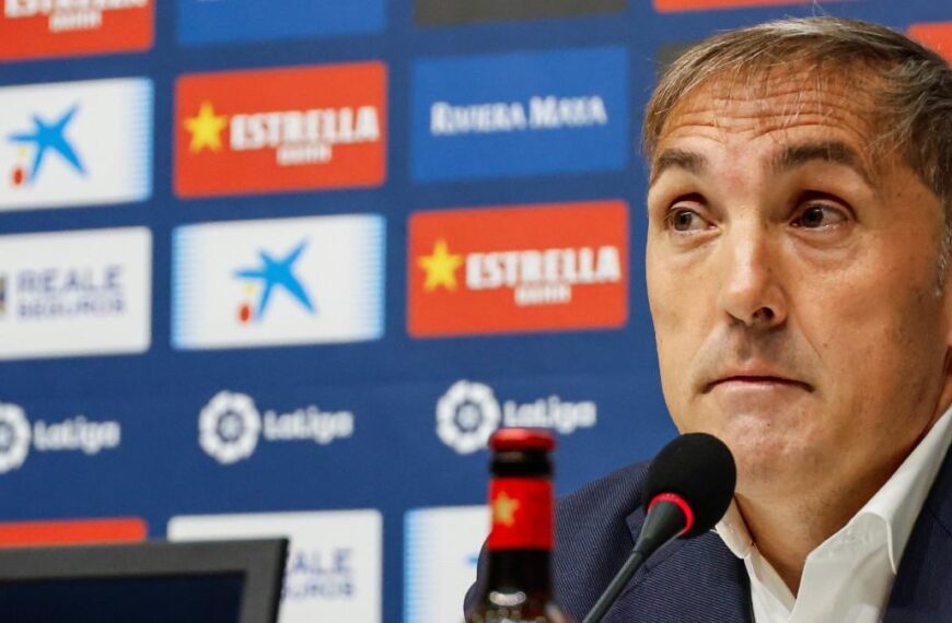 Fran Garagarza en rueda de prensa como director deportivo del Espanyol
