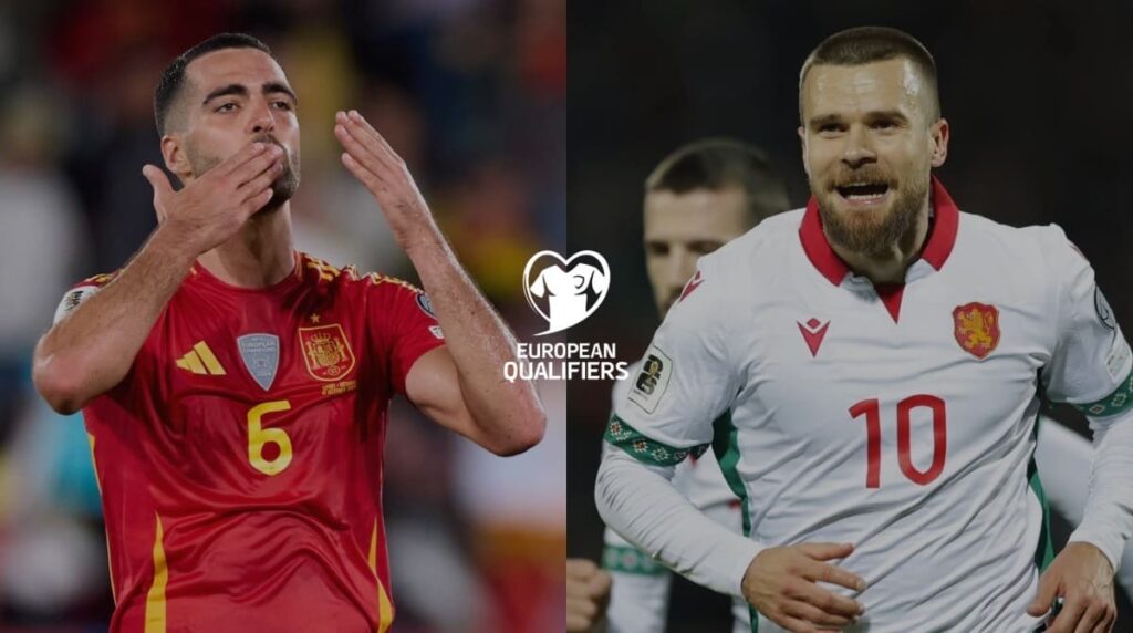 Selección Española y Búlgara en diferentes fotos